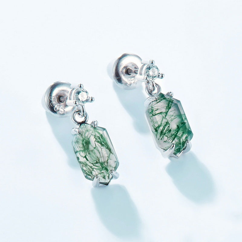 Elegant Green Moss Agate & Sterling Silver Eardrops