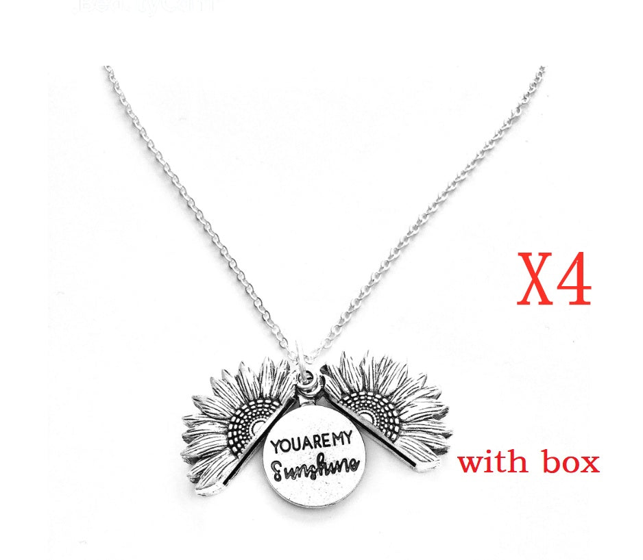 Sunflower Pendant Necklace with Engraved Message