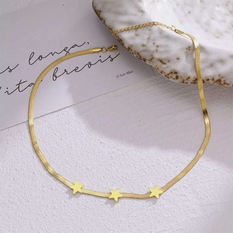 Gothic Blade Snake Chain Choker - Gold Stainless Steel Star Necklace