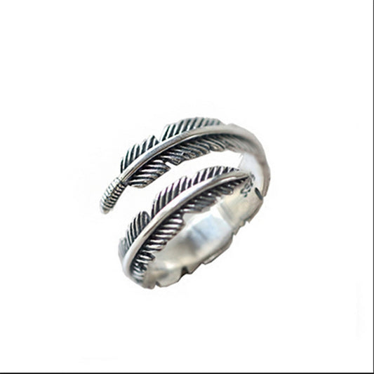 Adjustable Antique Feather Ring 925 Sterling Silver