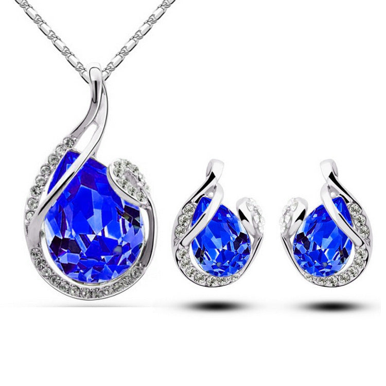 Elegant Water-Drop Rhinestone Necklace and Earrings Set