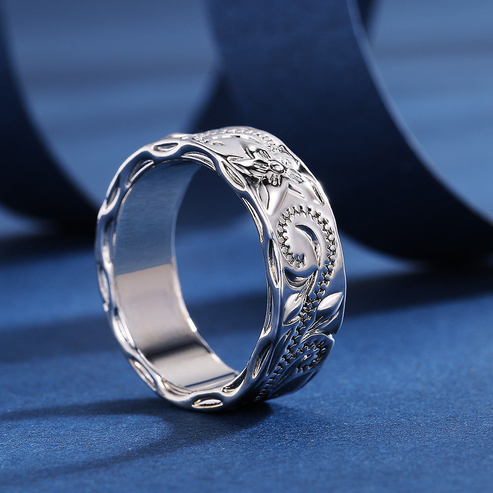 Simple Silver Ring - Retro Embossed Vines