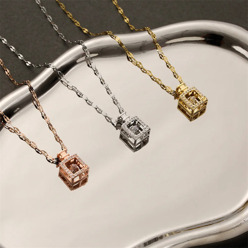Titanium Steel Perfume Bottle Pendant Necklace - Trendy Zircon Charm