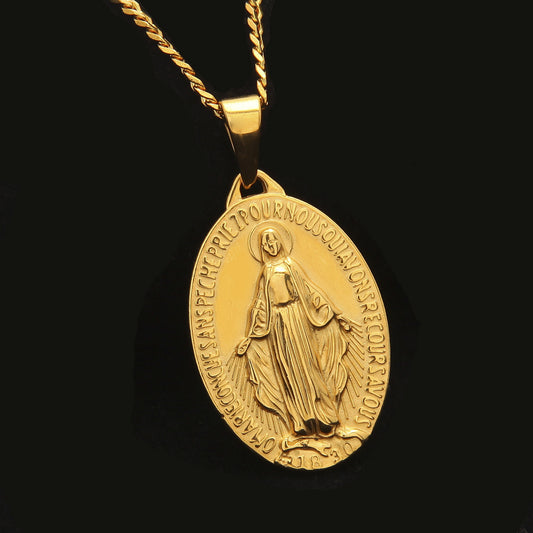 Elegant Gold Plated Stainless Steel Virgin Mary Pendant Necklace