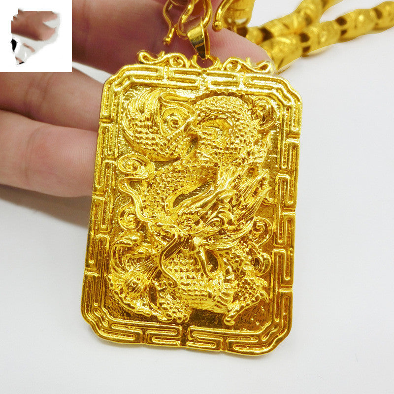 Men's Solid Gold-Plated Dragon Pendant Necklace
