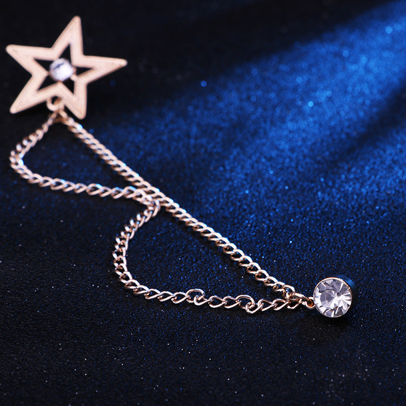 Men's Fashion Tassel Chain Pentagram Rhinestone Brooch