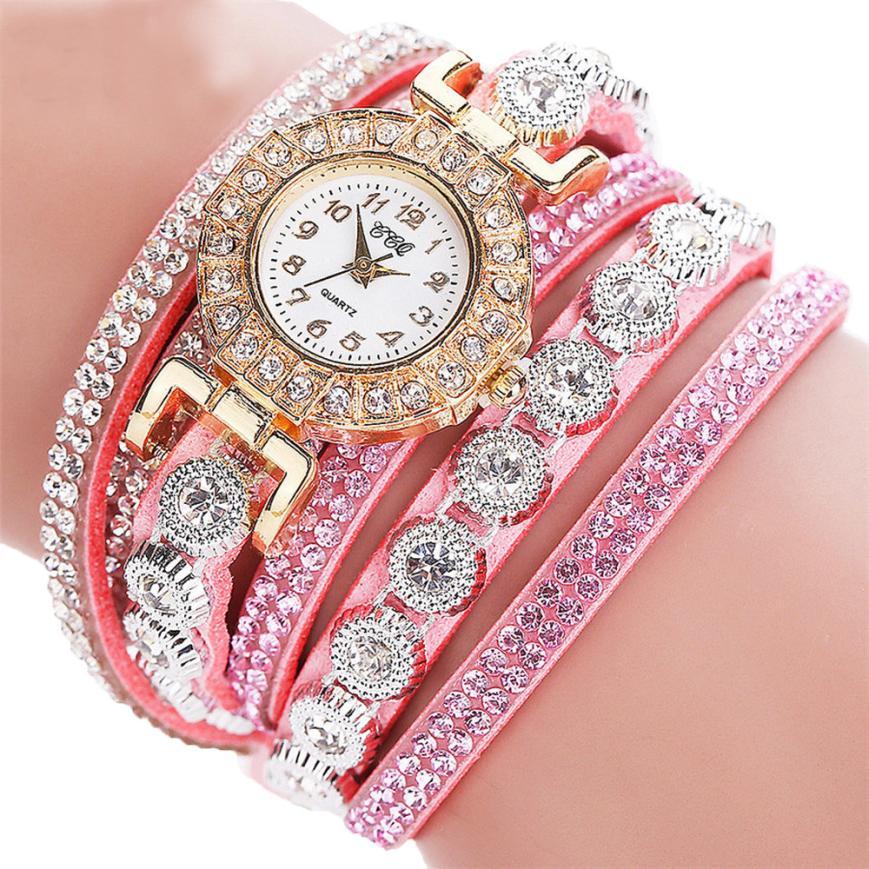 Fashionable Rhinestone PU Leather Bracelet Watch