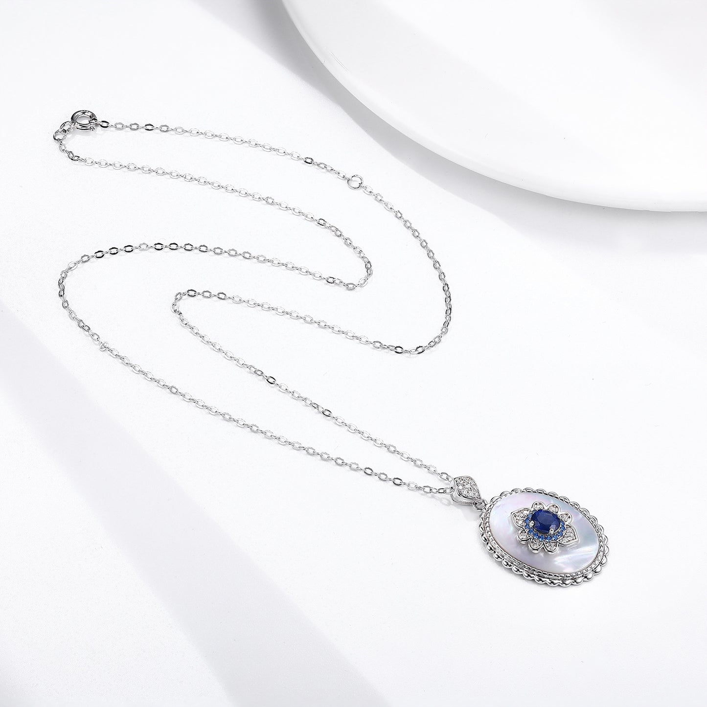 Elegant Sapphire and Diamond Style Pendant Necklace S925 Sterling Silver