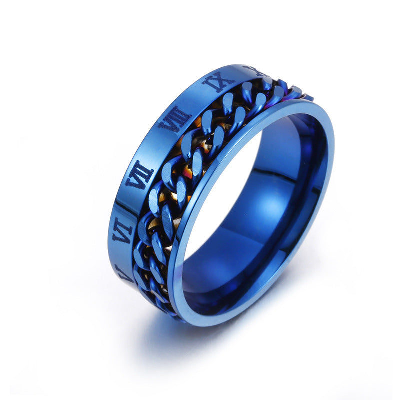 Rotatable Roman Letter Titanium Steel Ring