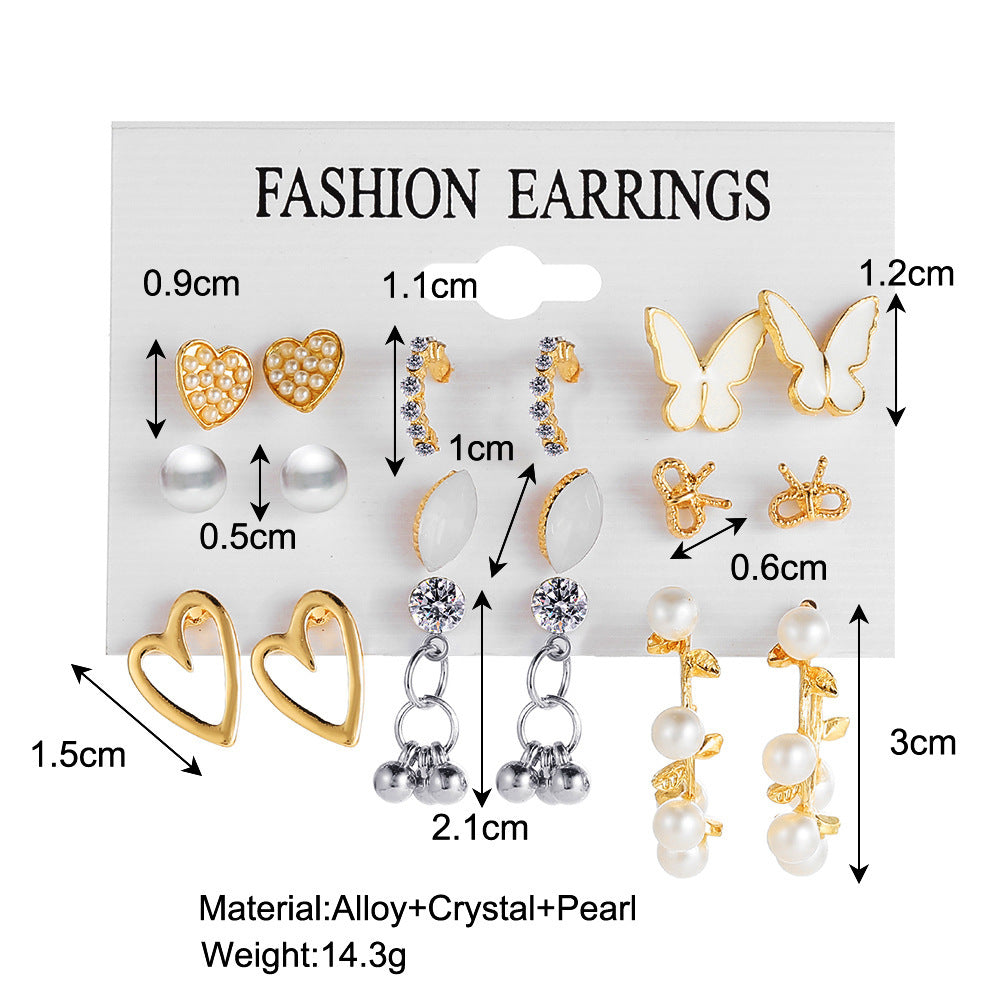 9-Pair Elegant Earring Set: Butterfly, Hollow Out Love & More