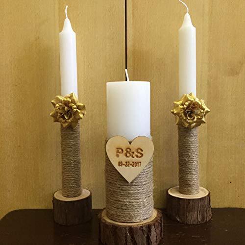Rustic Wooden Wedding Candle Holder Set