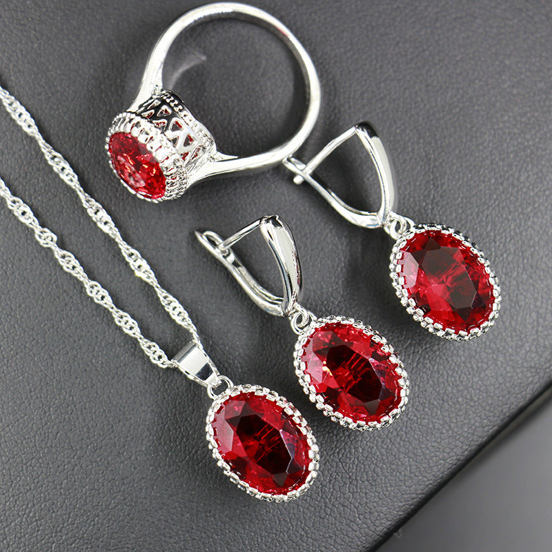 3-piece Fire Red Garnet Gemstone Jewelry Set