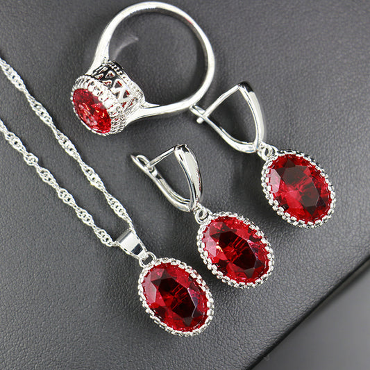 3-piece Fire Red Garnet Gemstone Jewelry Set