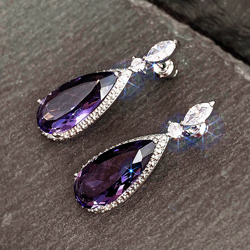 Micro-inlaid Purple Zircon Drop Earrings for Brides