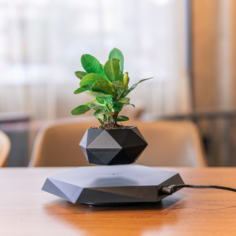 Floating Magnetic Levitating Flower Pot - Hexagonal Wood Grain