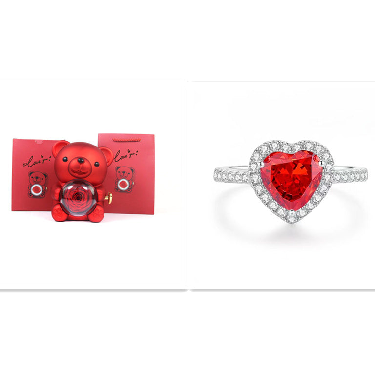 Eternal Rose Teddy Bear Gift Box with Rotating Jewelry Drawer