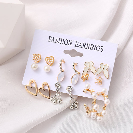 9-Pair Elegant Earring Set: Butterfly, Hollow Out Love & More