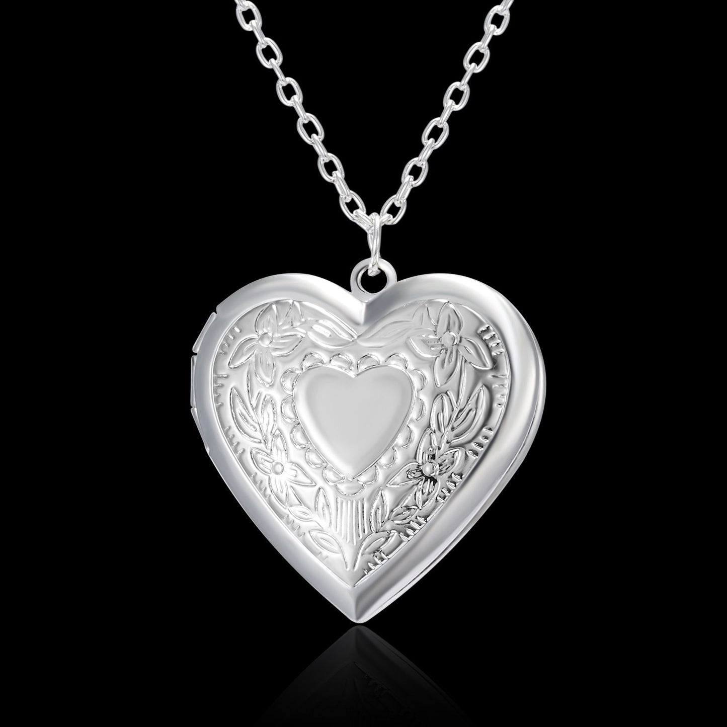 Carved Design Love Heart Photo Frame Pendant Necklace - Personalized Family Jewelry