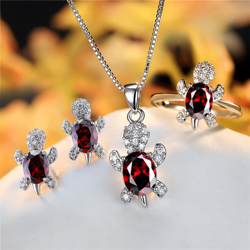 Elegant Oval Zircon Turtle Necklace with Rainbow Stone