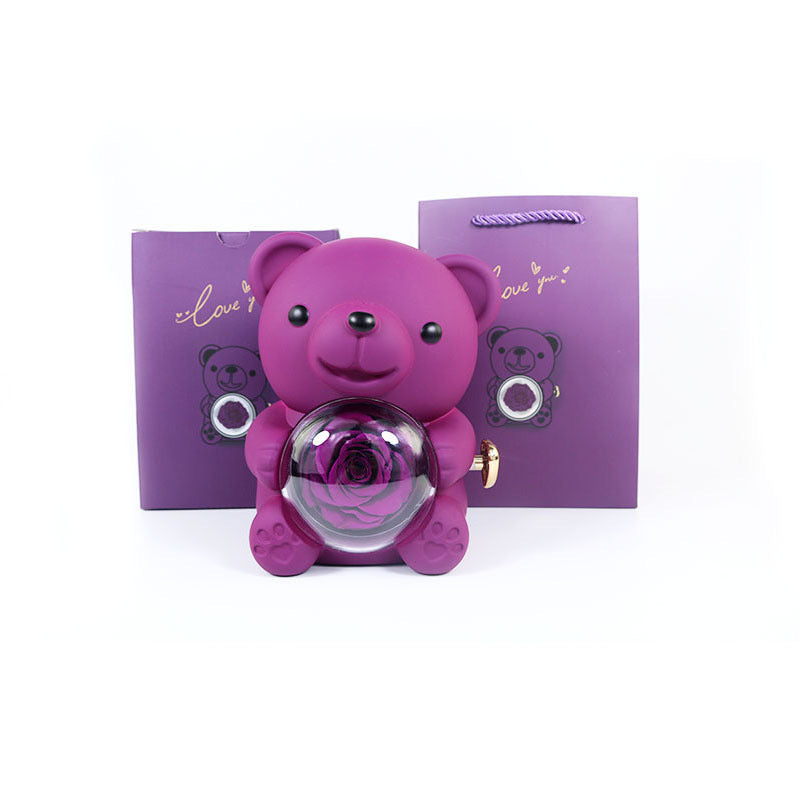 Eternal Rose Teddy Bear Gift Box with Rotating Jewelry Drawer