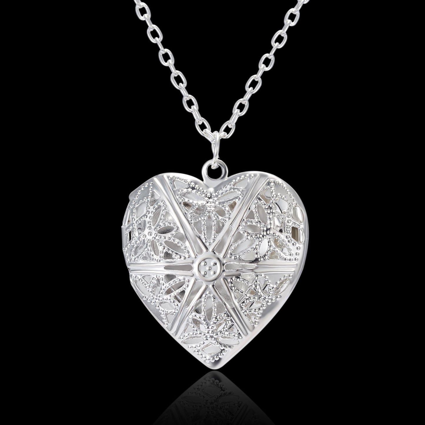 Carved Design Love Heart Photo Frame Pendant Necklace - Personalized Family Jewelry