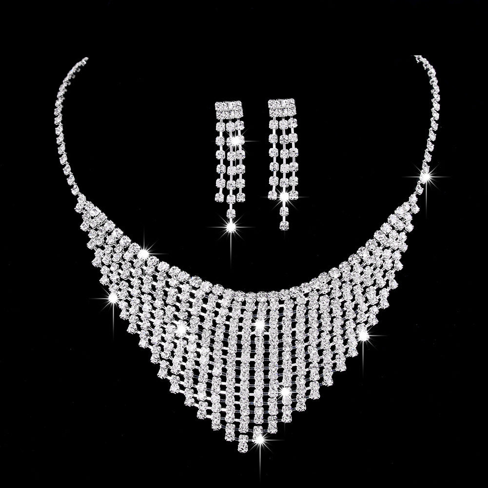 Full Rhinestone Zircon Water Drop Jewelry Set