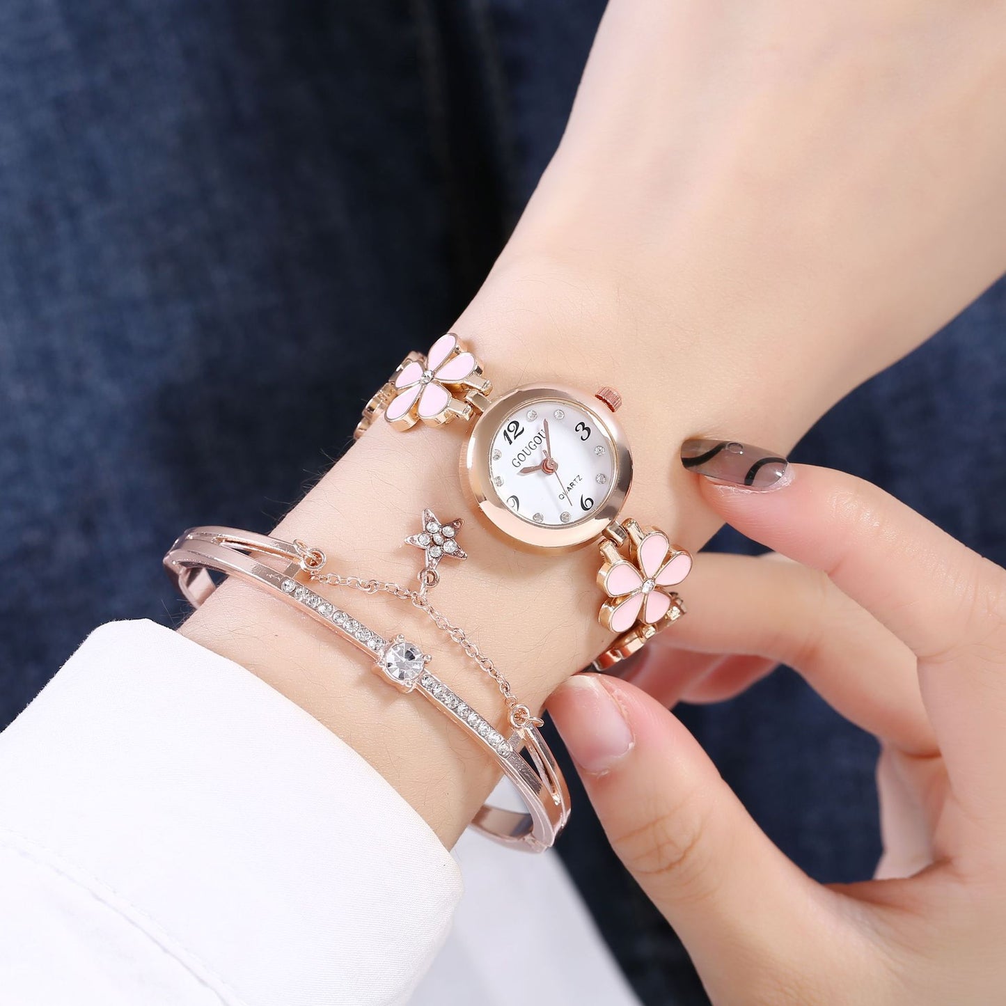 Floral Whisper Quartz Watch & Bracelet Set