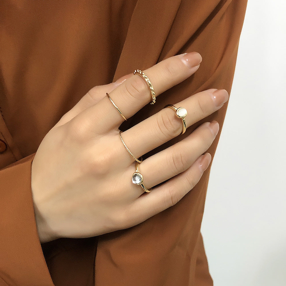 Colorful Stone Metallic Finger Rings Set