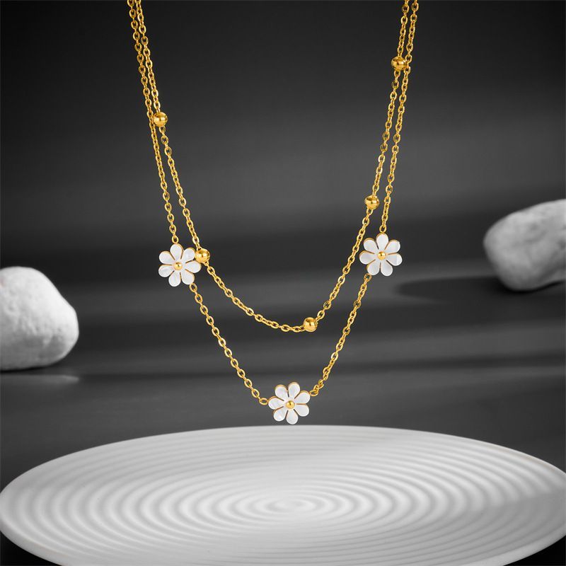 Gold Plated Daisy Flower Titanium Steel Jewelry Set