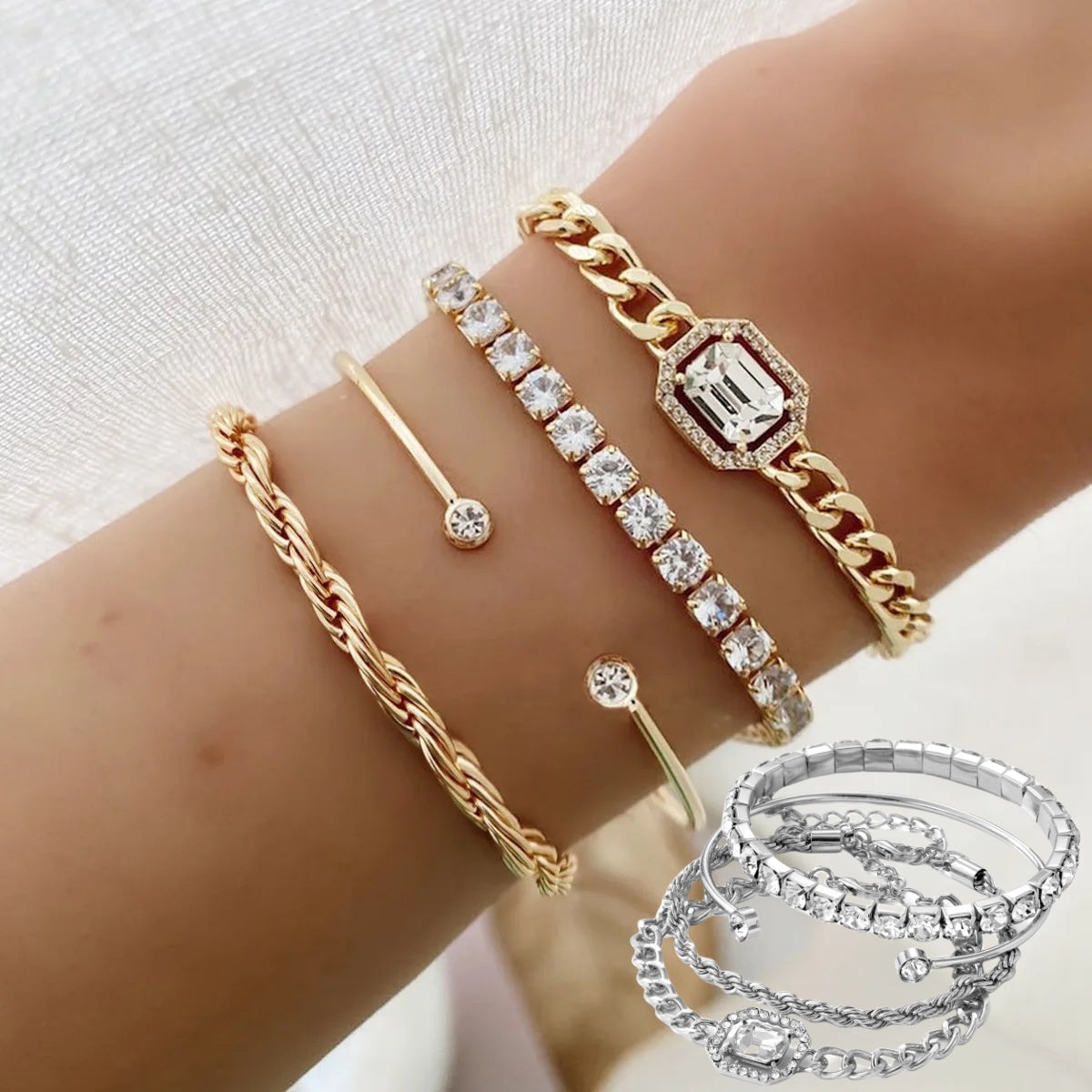 Bohemian Crystal Twisted Cuff Bracelet Set