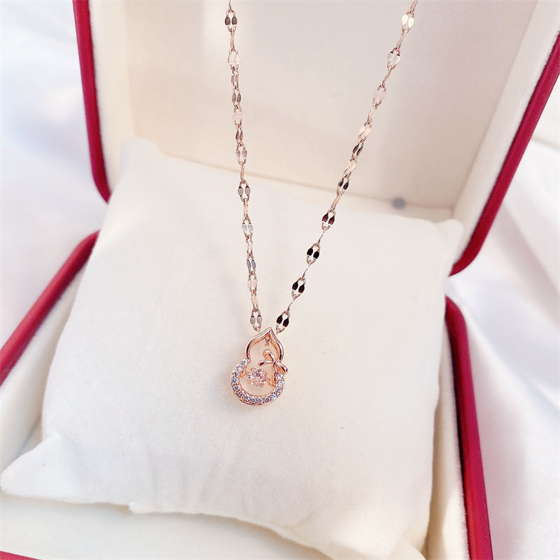 Titanium Steel Perfume Bottle Pendant Necklace - Trendy Zircon Charm