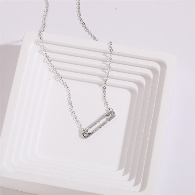 Modern Geometric Zircon Pin Pendant Necklace