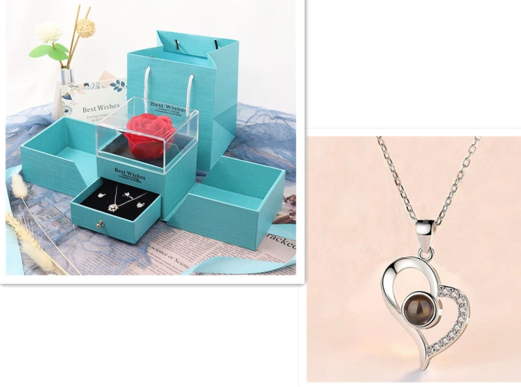 Romantic Rose & Crystal Necklace Gift Set