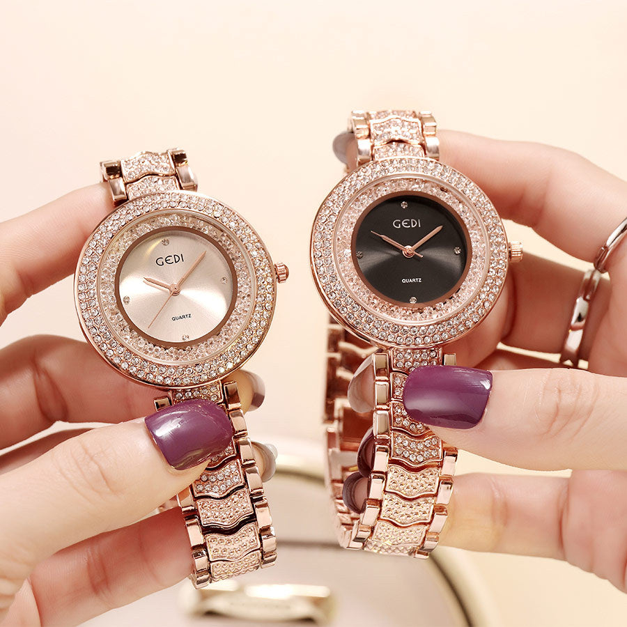 Elegant Women's Quartz Watch with Diamond-Accented Strap