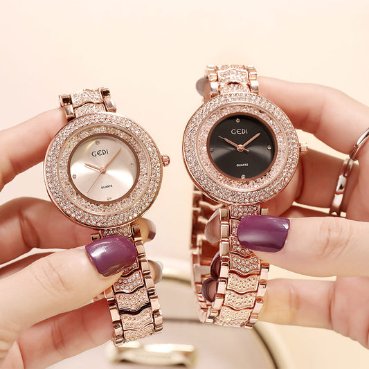 Elegant Women's Quartz Watch with Diamond-Accented Strap