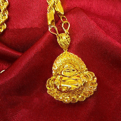 Sacred Radiance: 24K Gold Plated Buddha Amulet with Hemp Rope Chain