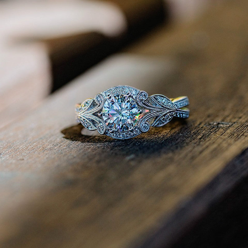 Tree Leaf Princess Engagement Ring