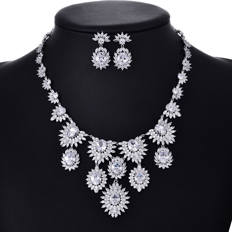Colorful Zircon & Floral Bridal Wedding Jewelry Set