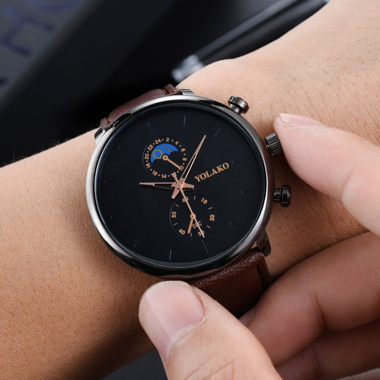Ultra-thin Quartz Men's Watch with Leatherette Strap
