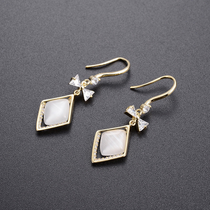 Fashionable High-End 14K Gold Plated Opal & Zircon Earrings