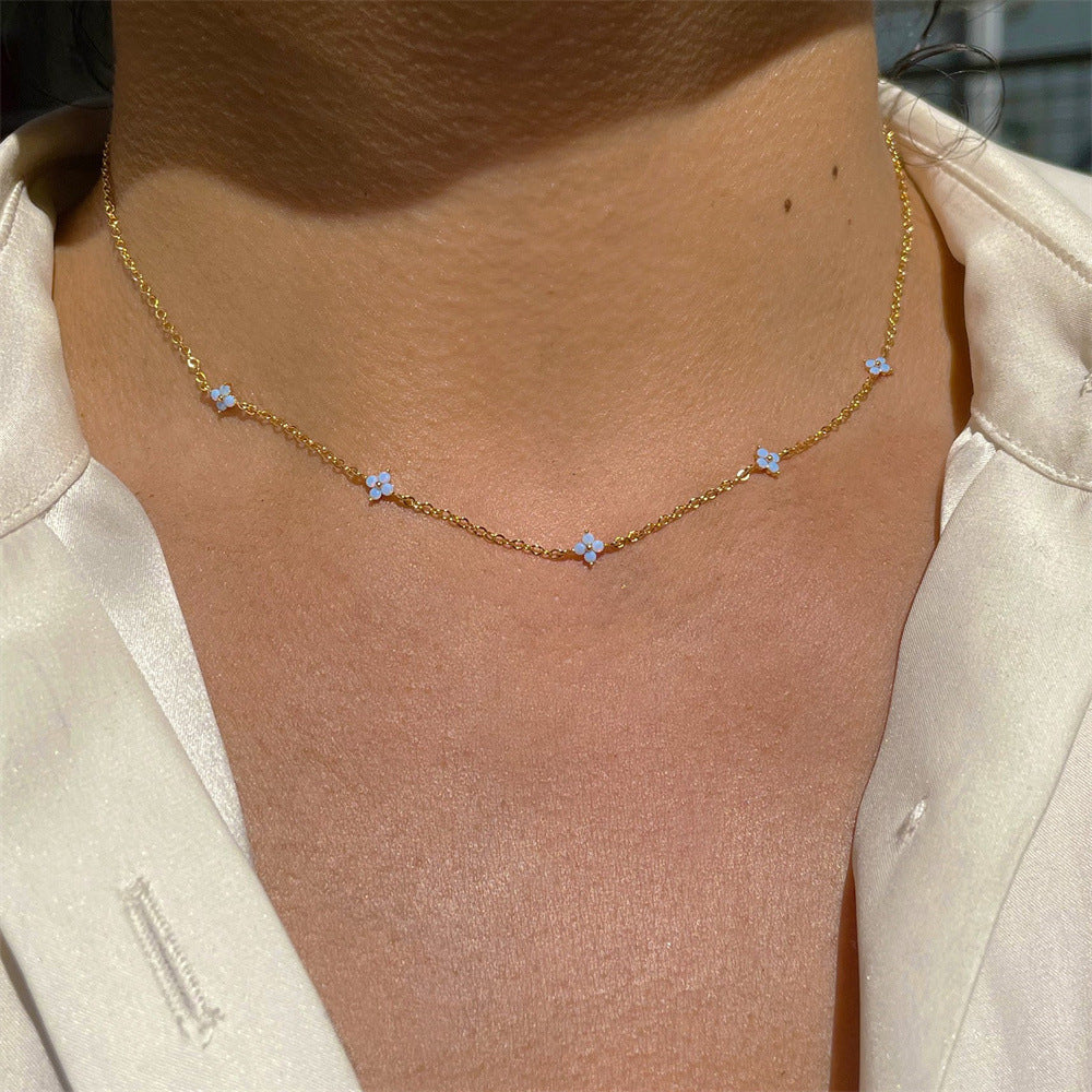 Exquisite Gold Plated Blue Flower Necklace