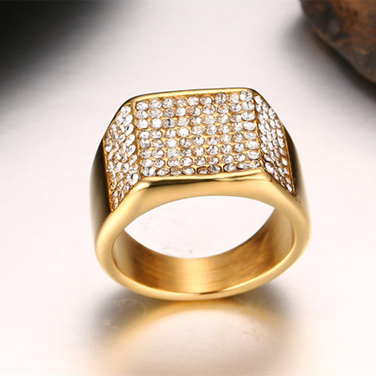 Men's Gold Stainless Steel Crystal Ring