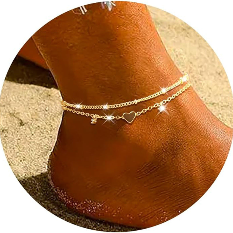 Heart-shaped Zircon Anklet - Waterproof & Simple
