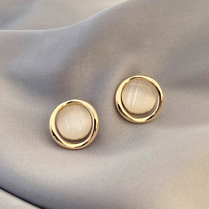 Opal Sun Flower Stud Earrings: Rhinestone & Emerald Cut Enamel