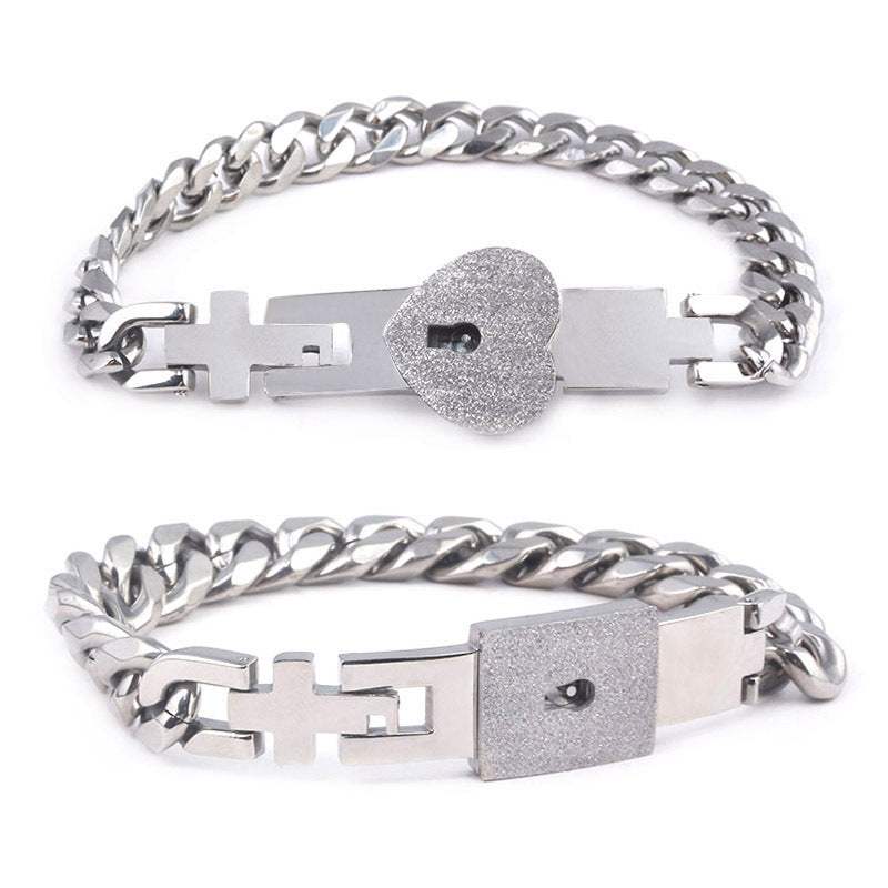 Fashionable Titanium Steel Couple Love Lock Jewelry Set