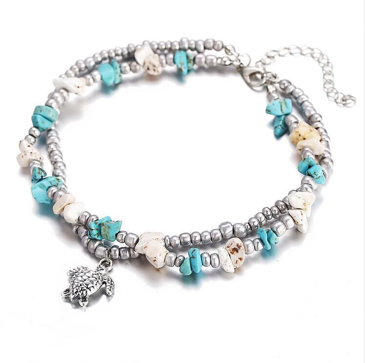 Simplicity Green Blue Color Starfish Anklet