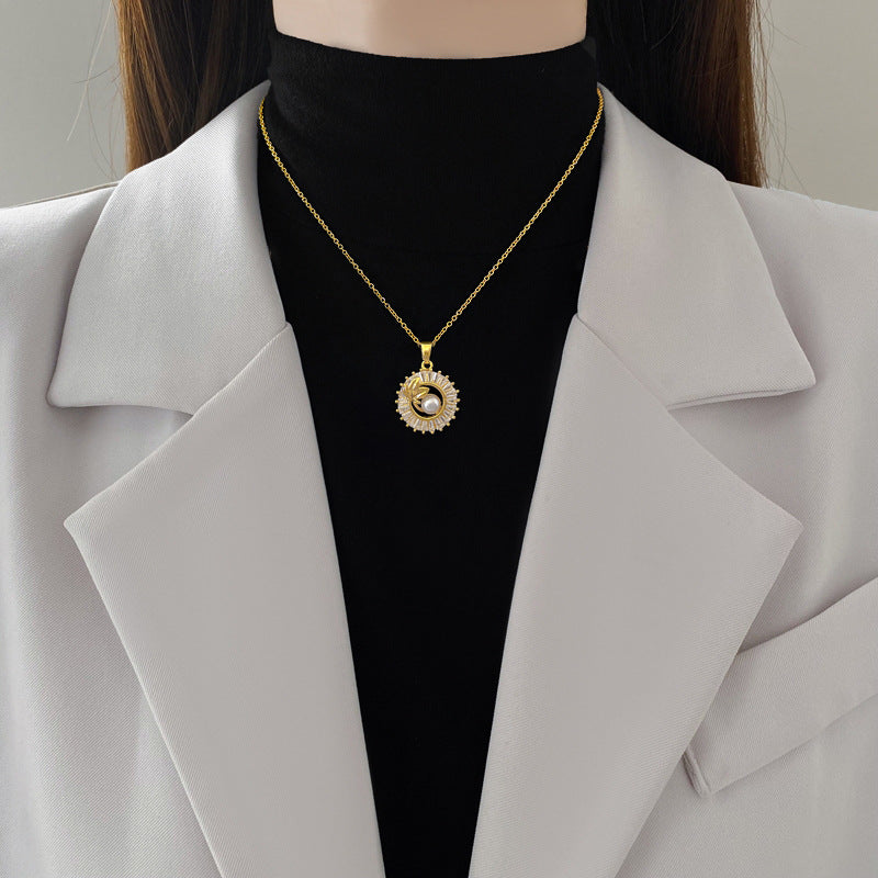 Gold Plated Round Pearl & Zircon Jewelry Set