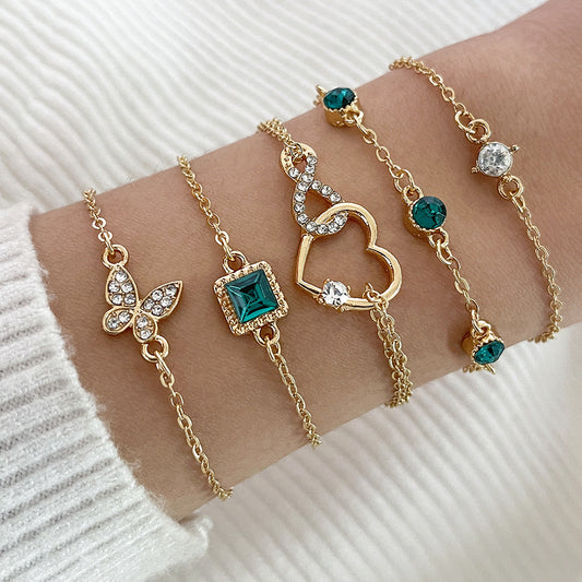 Bohemian Green Crystal Heart Bracelet Set
