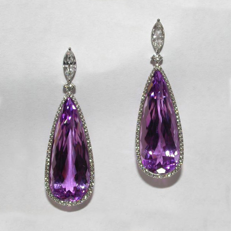 Micro-inlaid Purple Zircon Drop Earrings for Brides
