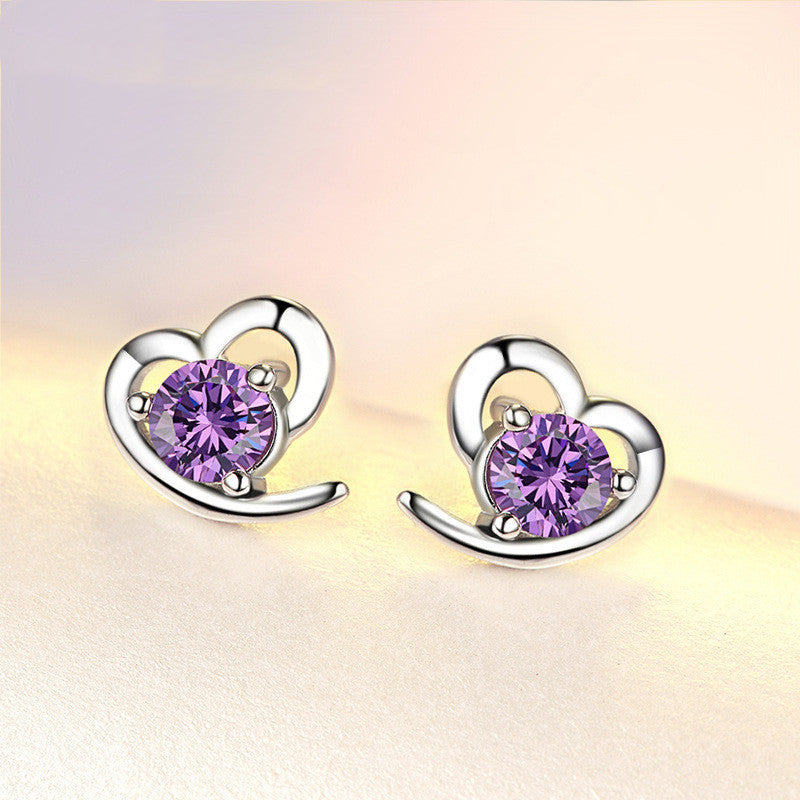 Zircon Heart Stud Earrings